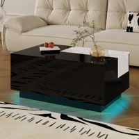 Table basse noir et blanc brillante avec LED, plateau extensible, espace de rangement, MDF, 80x50x35,5 cm, pour salon, petit appartement 3