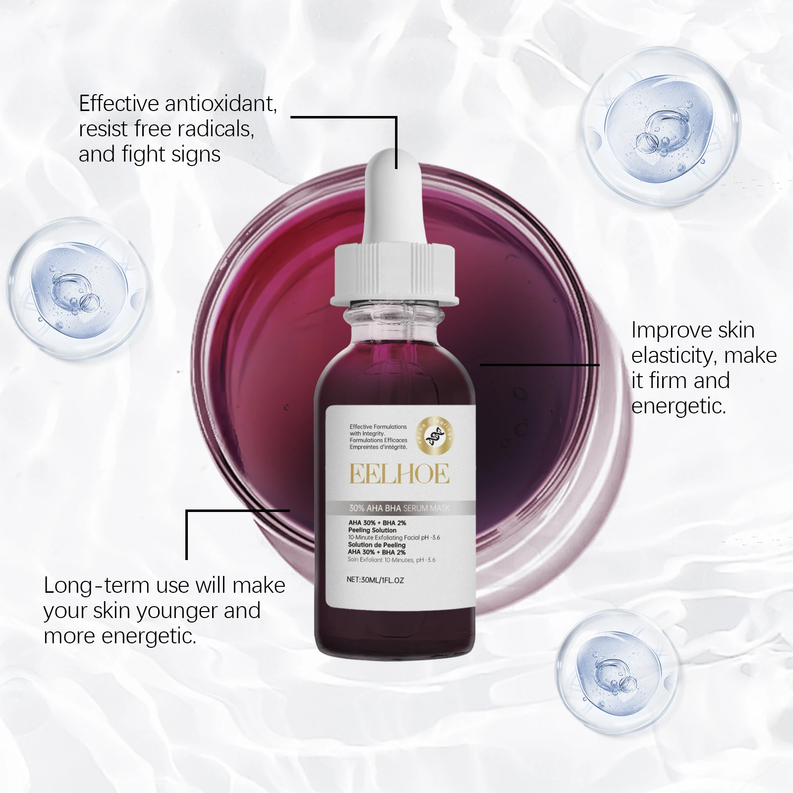 EELHOE Salicylic Acid Facial Serum Gentle Nourishing Improve Dullness Smoothing Oil Control Moisturize Refreshing Face Serum