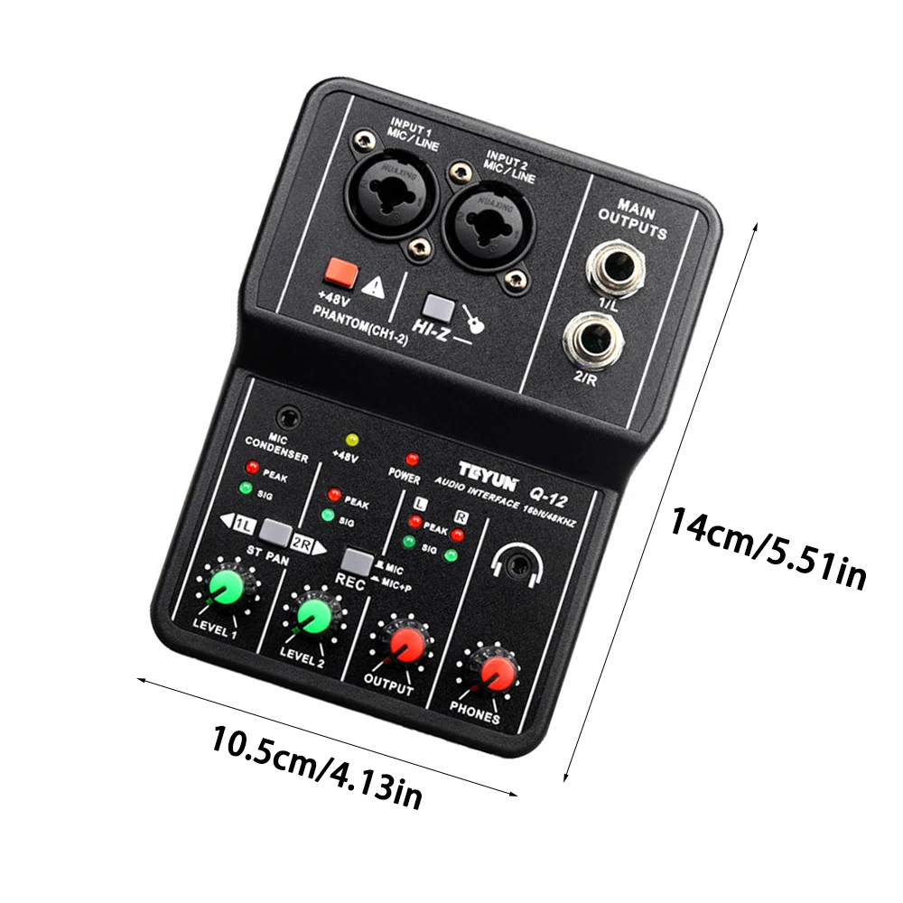 Q12 2 Channels Portable Audio Interface Sound Card Console Mini USB Mixer Professional for Guitar Recording Studio Singing