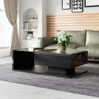 Table basse avec 1 niche de rangement et éclairage LED 16 couleurs, finition brillante, en verre trempé et panneaux, noir 3