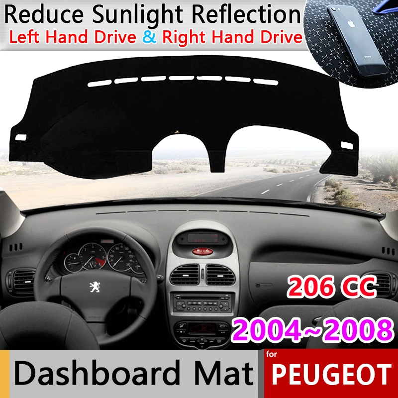 

Накладка на приборную панель, коврик, коврик для peugeot 206 CC T13 T12 T16 2004 ~ 2008 2005 2006 2007, защитная накидка, защита от солнца, автомобильные аксессуары