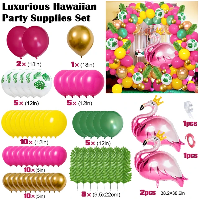 Decoraciones de fiesta hawaiana Luau, kit de suministros de fiesta de  verano Aloha con temática de playa tropical, incluye falda de mesa, telón  de