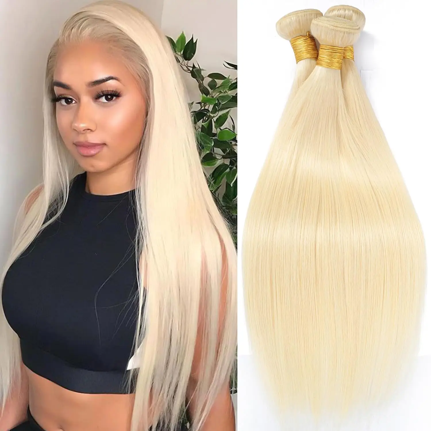 

613 Blonde Bundles Human Hair Straight Brazilian Blonde Virgin Human Hair 3 Bundles Natural Straight Hair Extensions for Women