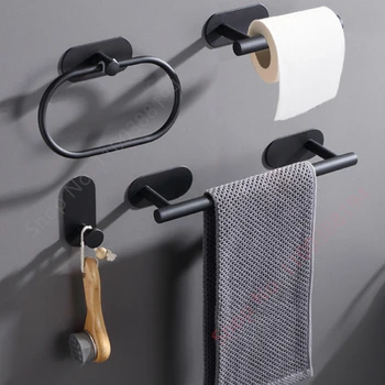 Wandhalterung WC Handtuch- und Papierhalter – Klebstoff Schwarz/Silber Küchenrollenhalter, Hängendes Servietten-Rack, Badezimmer Zubehör, WC Aufbewahrungs-Organizer, Taschentuchhalter mit goldenen Edelstahlhaken