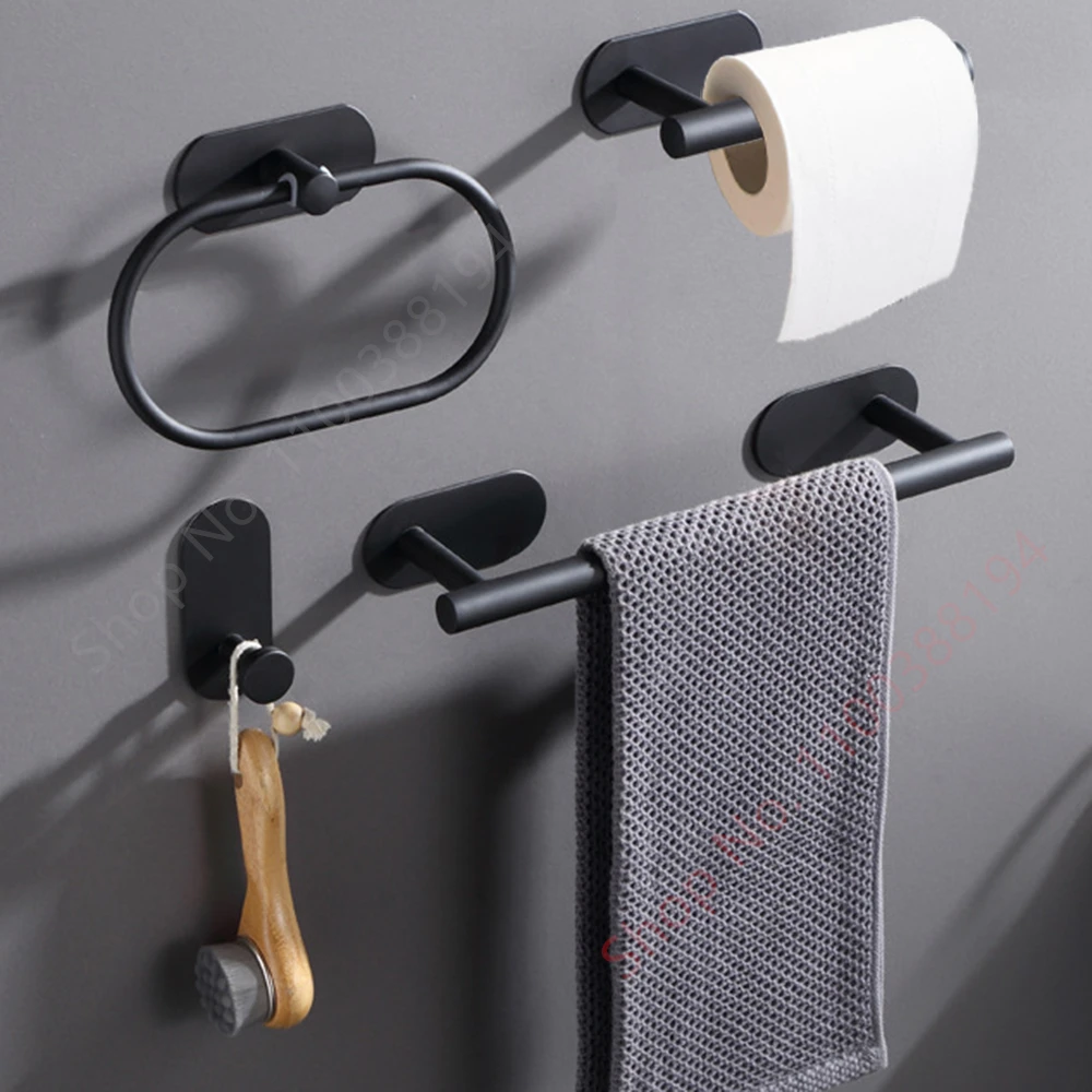 Wall Mount Toilet Towel Paper Holder Adhesive Black Silver Kitchen Roll Paper Stand Hanging