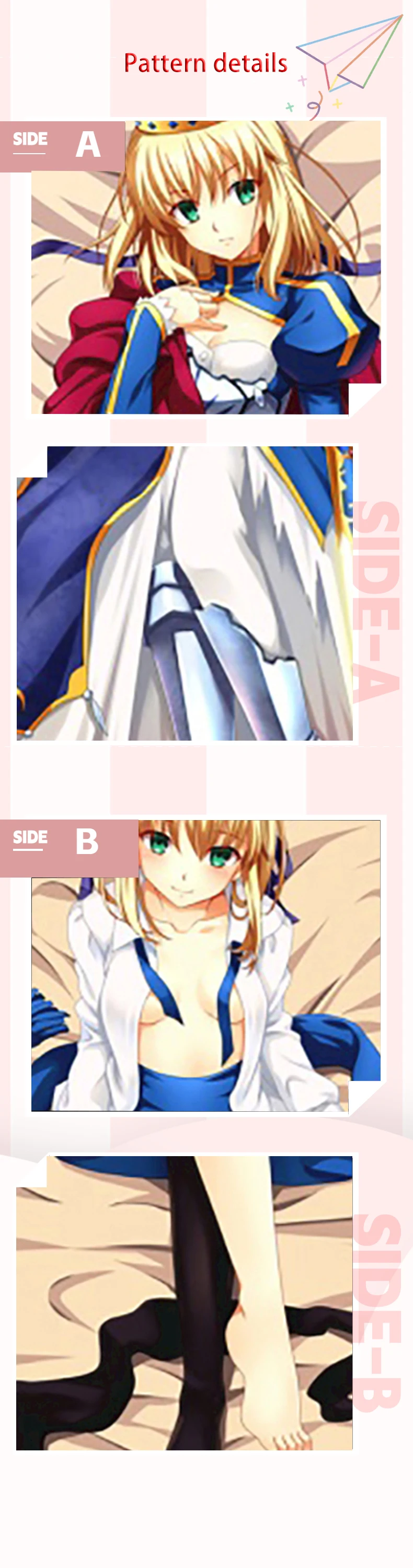 Description Picture 4 of itemDakimakura Anime Fate Saber Hugging Body Pillow Cover Bed Decor Birthday Gift Double-Side Print 2WAY Saber Pillowcase