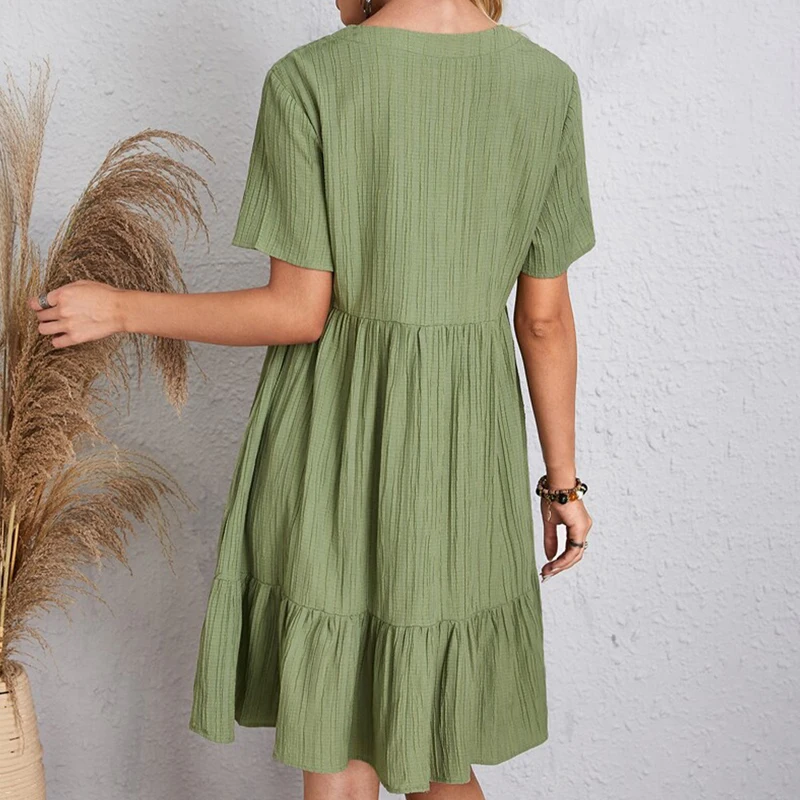 Summer Casual Women Elegant Short Sleeve V Neck Ruffles