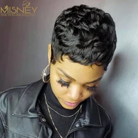 Perruques de cheveux humains droites courtes Bob couleur naturelle cheveux brésiliens Remy coupe de lutin perruque pas cher perruque de cheveux humains pour les femmes noires Misney 1