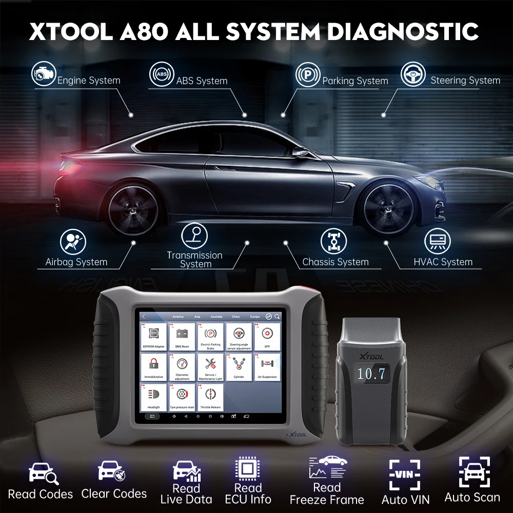 XTOOL A80 자동차 진단 도구 자동차 OBD2 블루투스 전체 시스템 스캐너 ECU 코딩 활성 테스트, 35 + 재설정 무료 배송