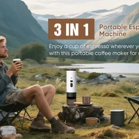 Machine à café expresso portable électrique sans fil pour voiture et maison, cafetière de camping 3-en-1, compatible capsules et poudre, machine à café de voyage USB, machine à expresso pour voiture, maison et voyage, chauffage rapide, design compact 8