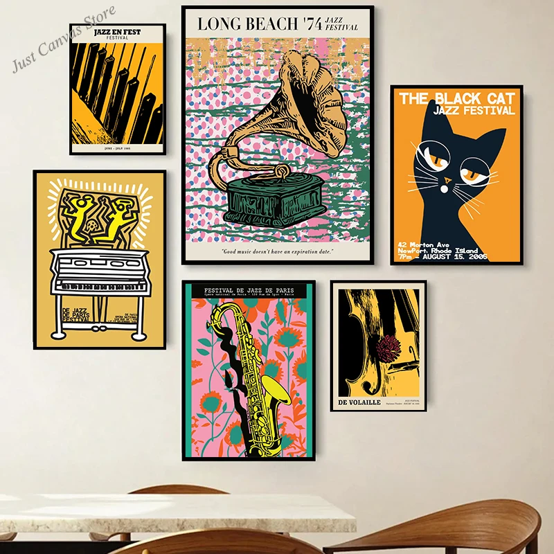 

Palm Springs The Black Cat Jazz Festival Vintage Prints Posters Canvas Painting Abstract Nordic Wall Art For Room Home Decor