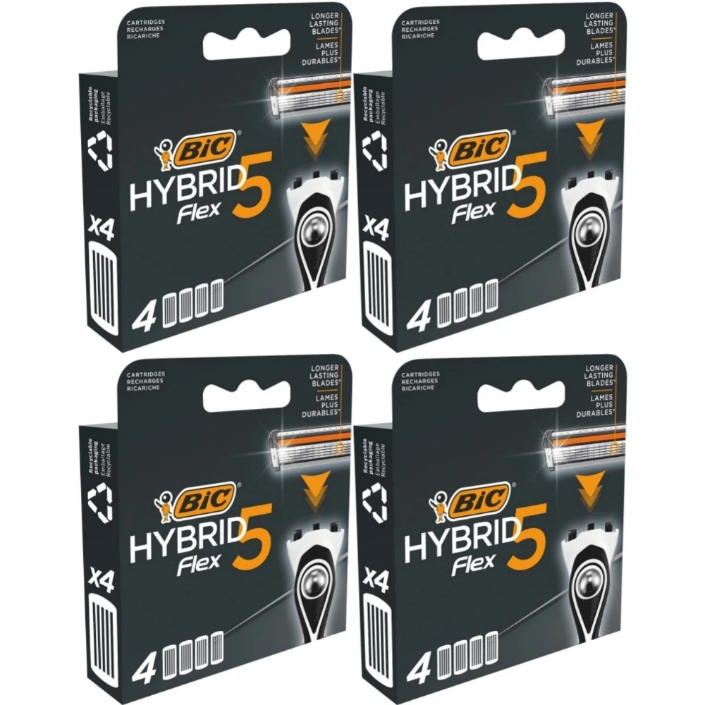 

BIC Flex 5 Hybrid Disposable16 PCS (4X4) Cartridges Refill, 5-Blade, For an Ultra-Close Shave