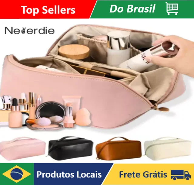 Bolsa Necessaire Feminino Cosmético De Couro PU De Grande Capacidade Portátil Viagem - Neverdie