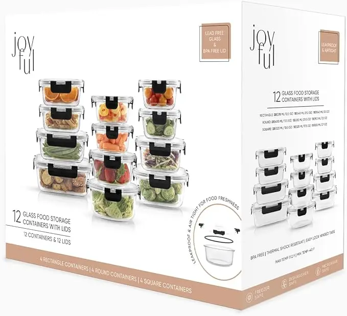 "24pc glass food storage set – 12 airtight containers & lids, freezer-safe" 5