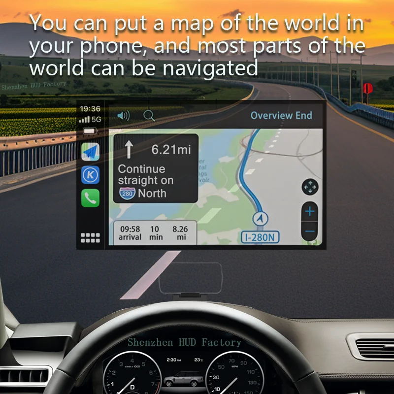 Navegador HUD; HUD dividido; velocímetro, altímetro; Mirroring inalámbrico de pantalla automática CarPlay/Hicar/Android; 2-3 metros de imágenes aéreas 3
