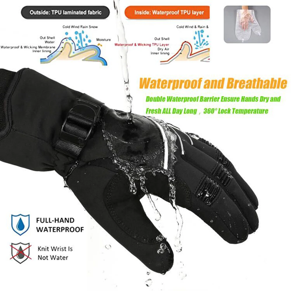 Waterproof Winter Ski Gloves 3M Thinsulate Touchscreen Thermal Outdoor Snowboard Gloves Motorcycle Bike Cycling Gloves Men Women 3
