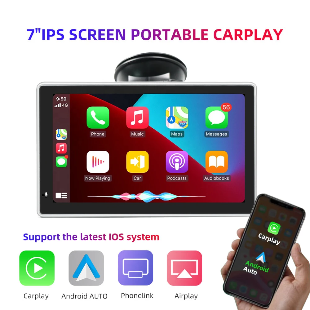  Pantalla de coche inteligente estéreo para 12 V 24 V camión Van  7 '' IPS pantalla táctil inalámbrica Carplay Android Auto Bluetooth 5.0  manos libres espejo enlace para Android/iOS con cámara : Electrónica