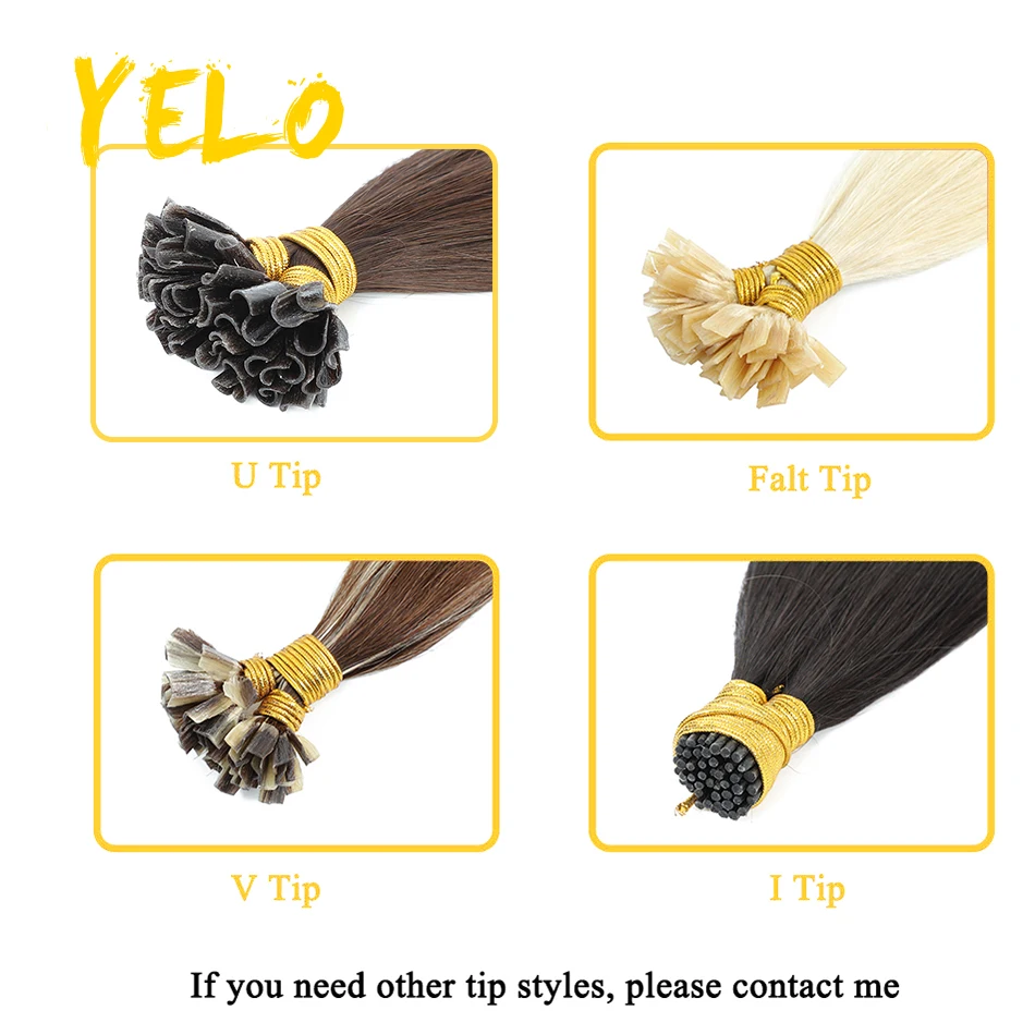 Yelo 12-26 Inch Double Drawn Straight I Tip Remy Human Hair Extensions Natural Fusion Keratin Capsules Hair Extensions 50pcs/Set