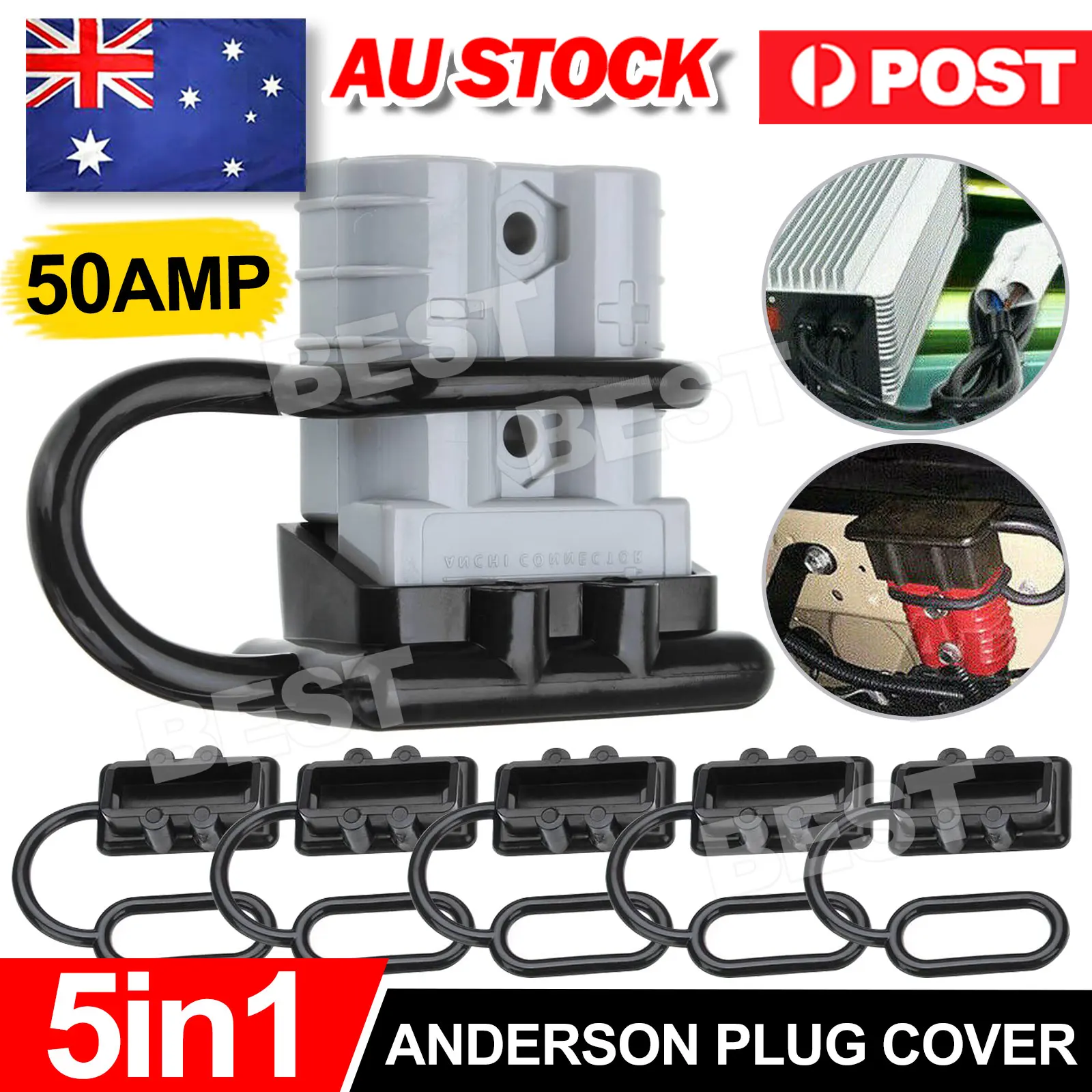 5x For Anderson Plug Cover Dust Cap Style Connectors 50AMP Battery Caravn Black