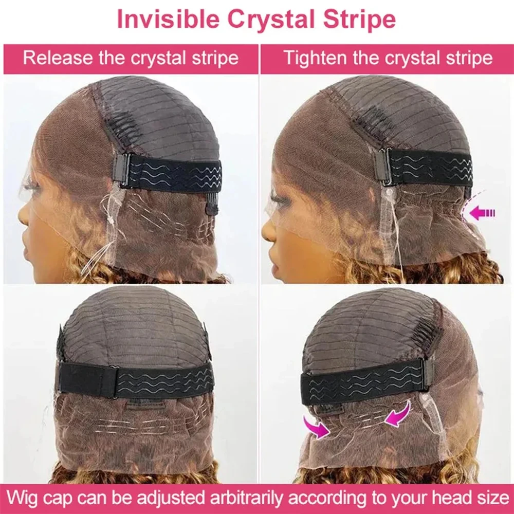 P4/27 Invisible Strap HD 360 Full Lace Wig Glueless Wig Highlight Wig Human Hair Deep Curly Precut 360 Lace Front Wig Preplucked