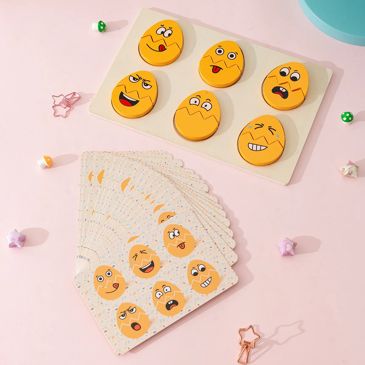 Montessori Toys for Toddlers Wooden Changing Egg Expression Puzzle Expression Matching Game Parent-Child Interaction Game facial expression game toys