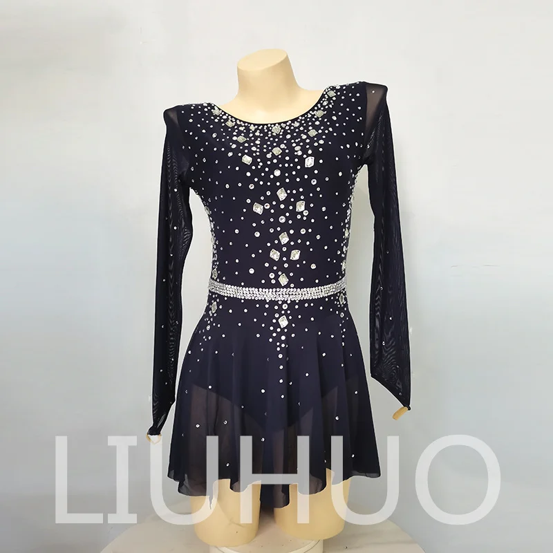 Girls Figure Skating Dress With Rhinestones - Competition Ice Dance Costume