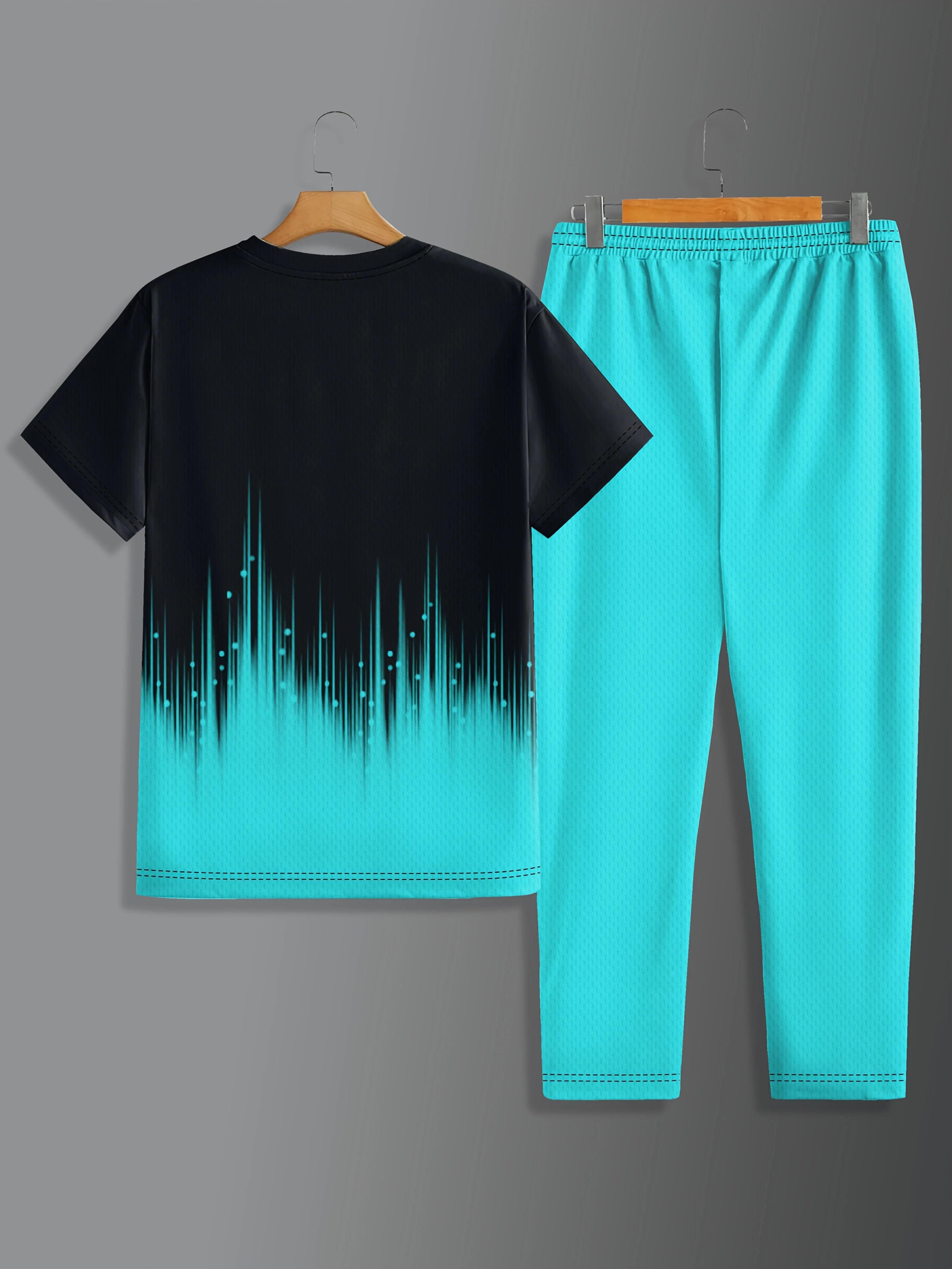 بسيط الرجال الصيف التدرج المطبوعة مريحة وتنفس جولة الرقبة تي شيرت فستان أطفال مع سروال داخلي في الهواء الطلق عارضة قطعتين مجموعة