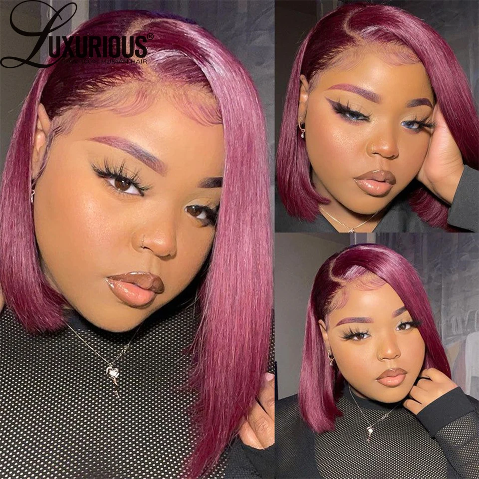 Pink Straight Bob Human Hair Lace Wig For Women Hair Middle Part Lace Easy Wear T Part Lace Wigs