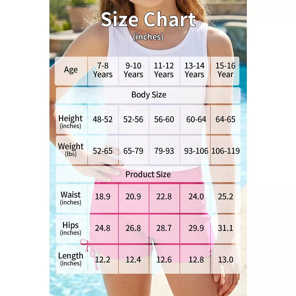 Anfilia Girls 하이 웨이스트 러치드 사이드 드로스트링 수영 반바지 편안한 커버리지 수영 하의