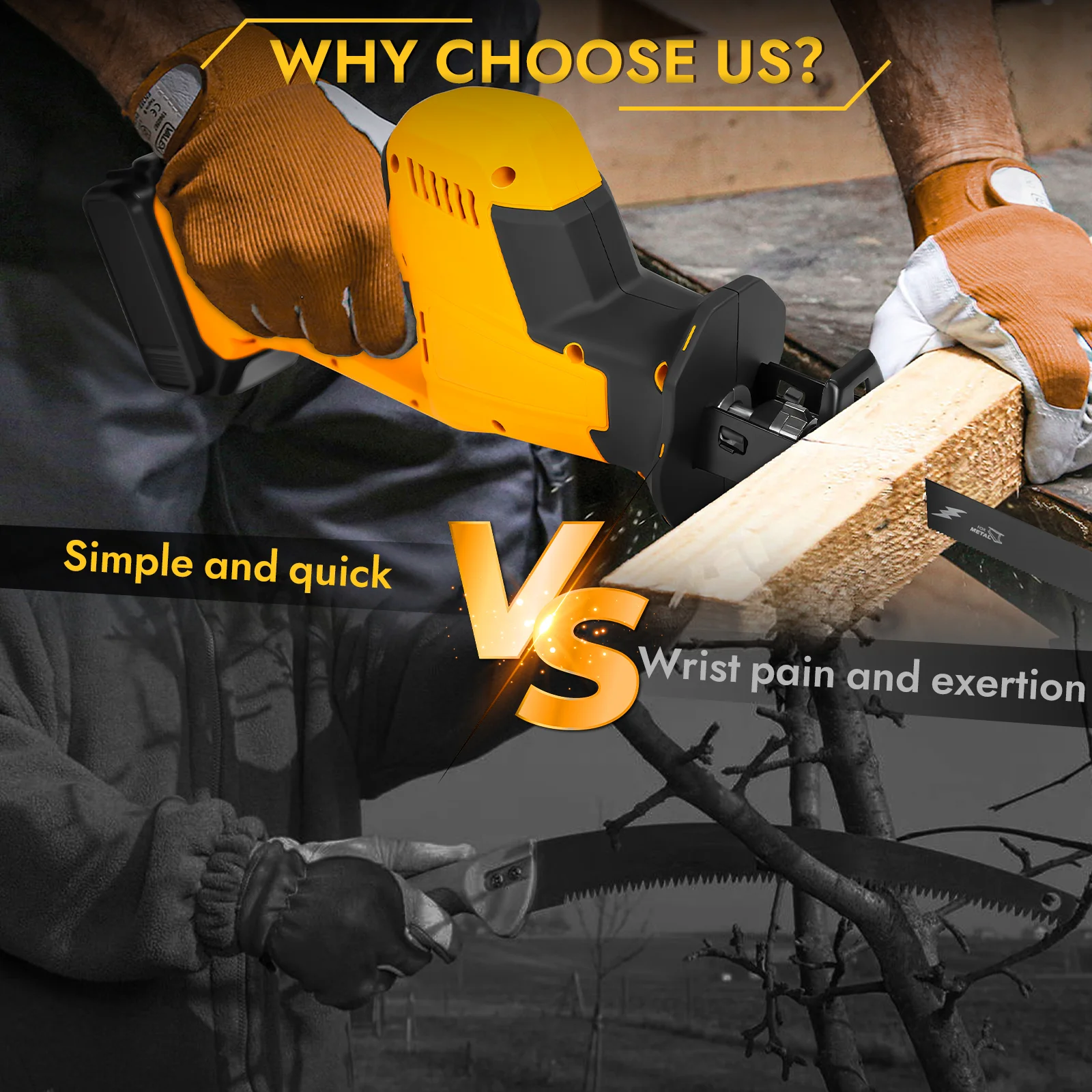 Brushless Electric Reciprocating Saw 3100SPM Cordless Saber Saw Wood Metal Pipe