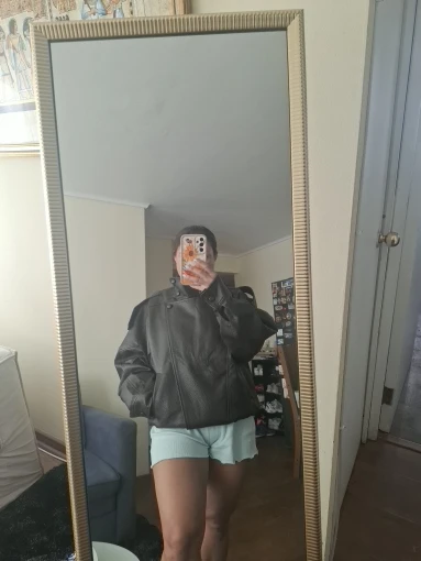 KONDALA Casual Chic Black Leather Jackets Women Long Sleeve Buttons Elastic Oversized Coats Fashion 2026 Spring Streetwear Coats photo review