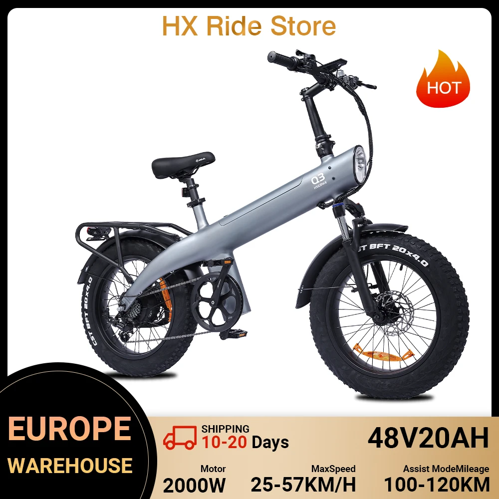 HX Q3 2000W vélo électrique adulte 48V 20AH E vélo 115N.m 20 pouces gros pneu vélo électrique batterie amovible pliable Ebike
