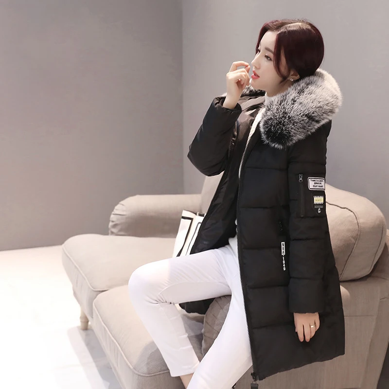 2024 Winter Women Parka Coats Long Cotton Casual Fur Hooded Jackets Thick Warm Slim-fit Jacket Female Overcoat Clothing 2