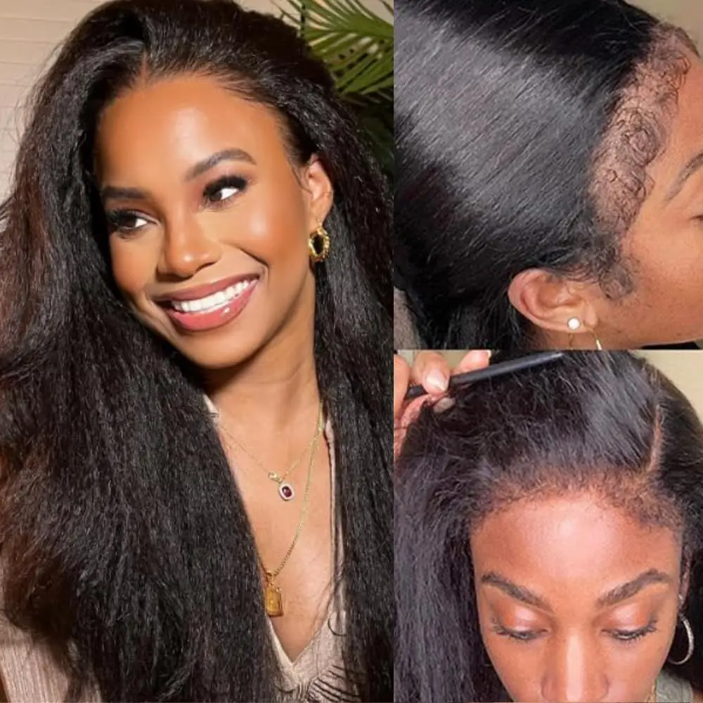 Yaki Kinky Straight Wigs 4C Edges Curly 13x6 HD Lace Frontal Wig Pre Plucked Curly Baby Hair 6x4 Glueless Wigs Ready To Wear 3