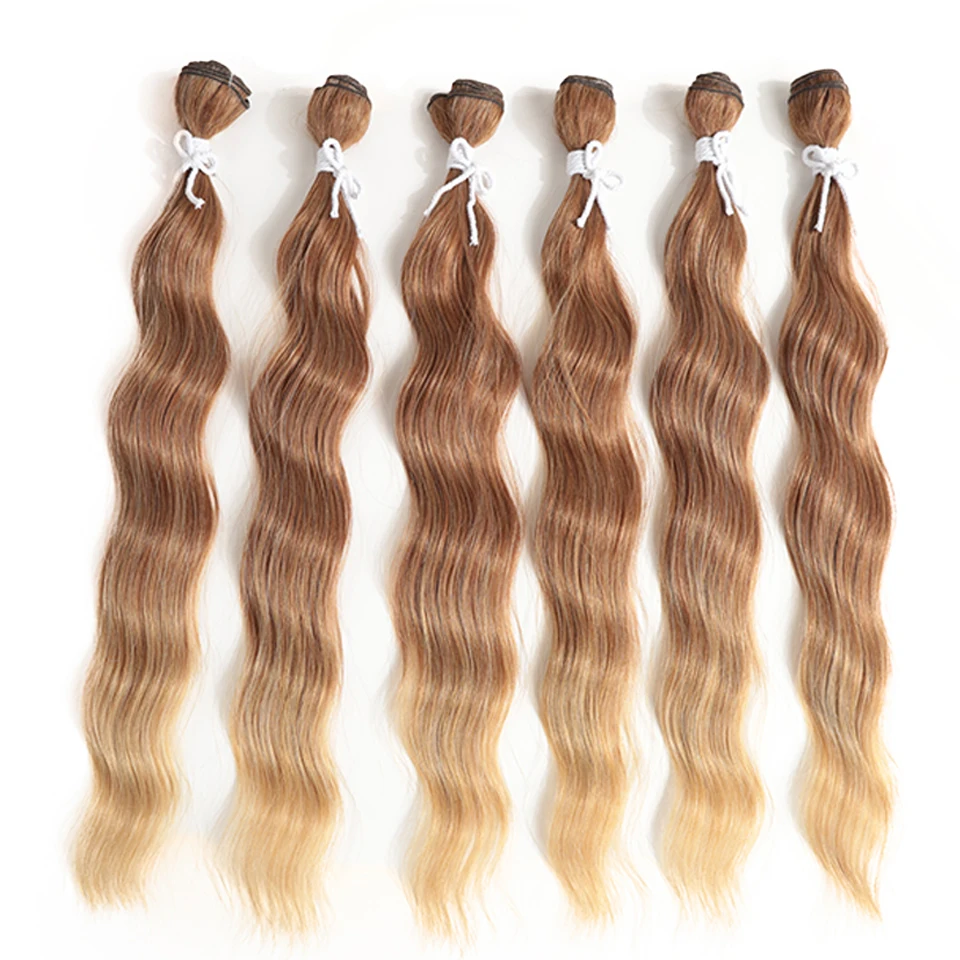 Synthetic Natural Wave Bundles Hair Extensions Ombre Blonde Hair Weave Bundles 6Pcs/Pack 20 inch Heat Resistant Fiber hair extensions