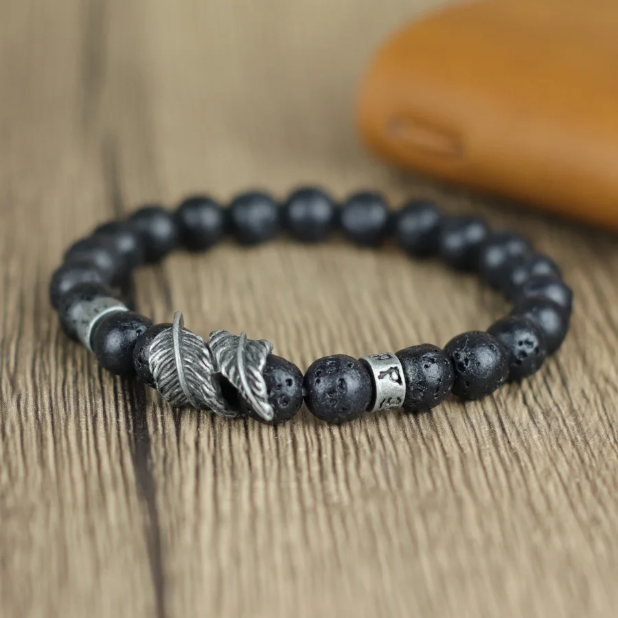 Viking Rune Men Bracelet with Lava Turquoise Stone