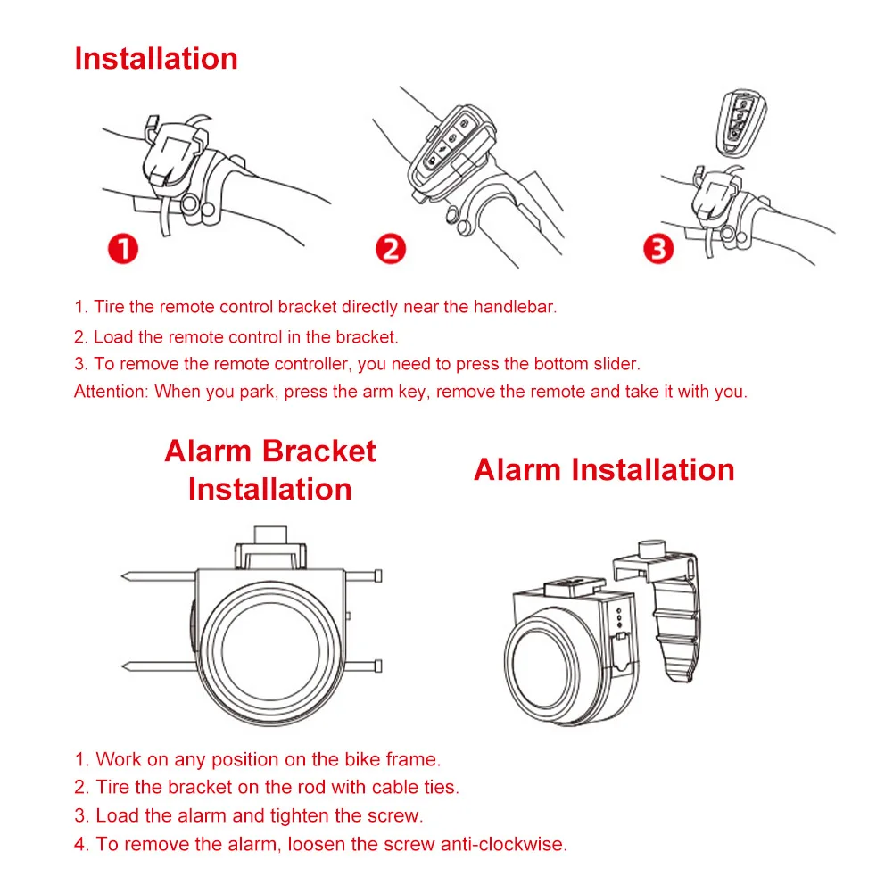 Wireless Bike Alarm Anti-Theft Burglar Alarm 115dB Loud Vibration-Activated Bicycle Alarm Bell with Remote Horn USB Rechargeable