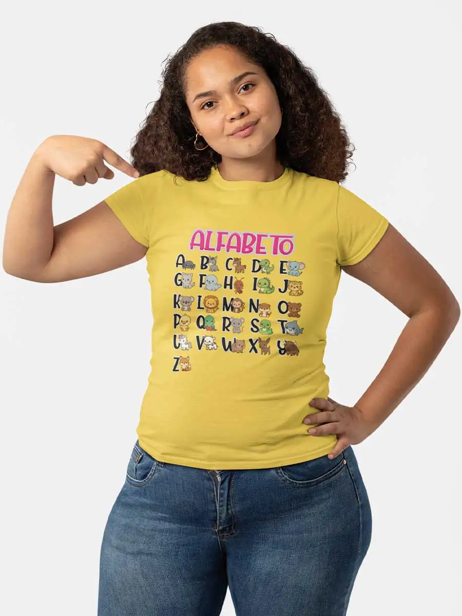 Playera De Mujer | Maestra Con Alfabeto De Animalitos