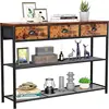 38" Console Sofa Table with 3 Fabric Drawers - Industrial Design with Storage Shelves - Rustic Brown Finish 1
