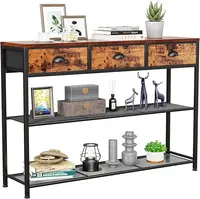 38" Console Sofa Table with 3 Fabric Drawers - Industrial Design with Storage Shelves - Rustic Brown Finish 1