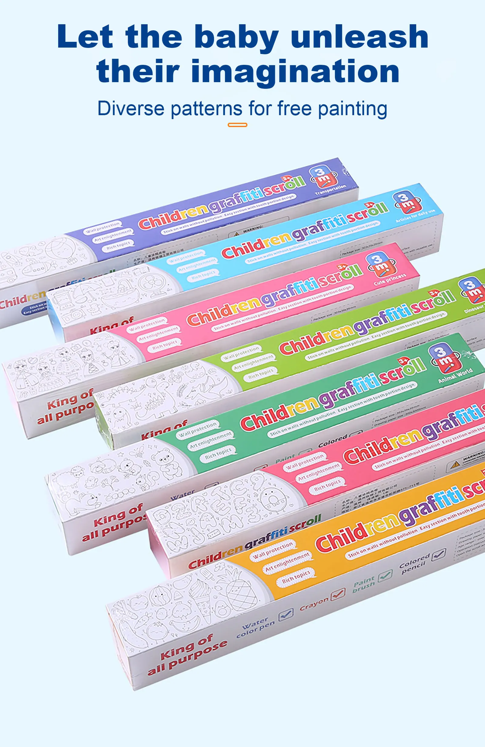 Pink Children DIY Color Filling Paper Roll Art Supplies