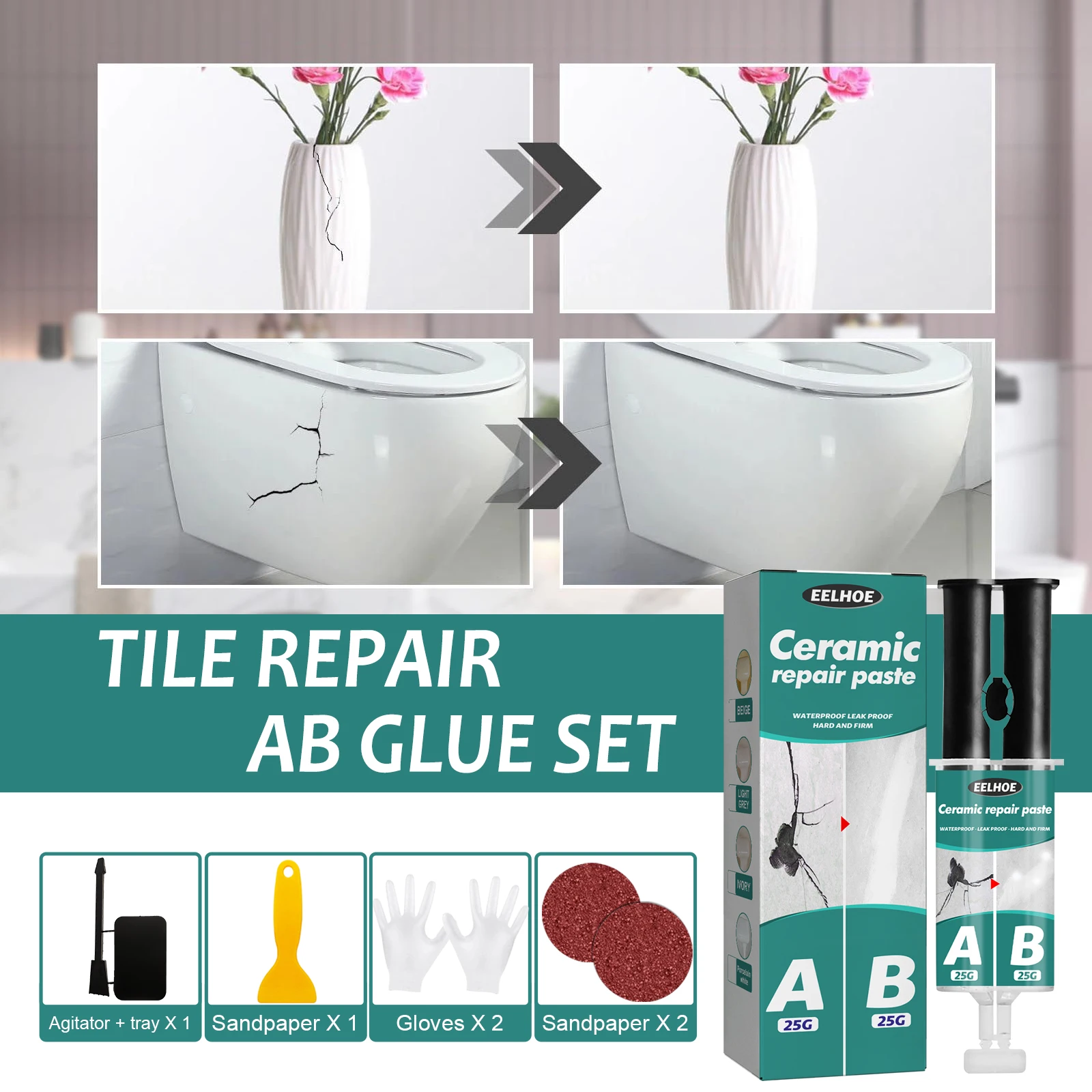 EELHOE Tile Repair AB Glue Set Ceramic Tile Multi Functional Maintenance Glue Ceramic Marble Tile Crack Repair And Filling Glue