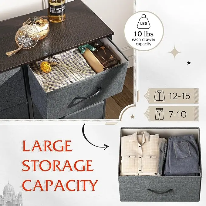 Fabric Dresser for Bedroom, 6-Drawer Storage Tower with Fabric Bins, Chest of Drawers for Closet, Living Room, Hallway,Dark Grey 5