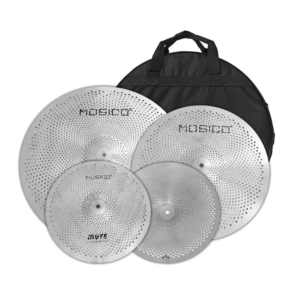 Four Piece Mute Cymbal Set 13"Hi-Hat+16" Crash+20" Ride+Bag for Jazz Drum Set