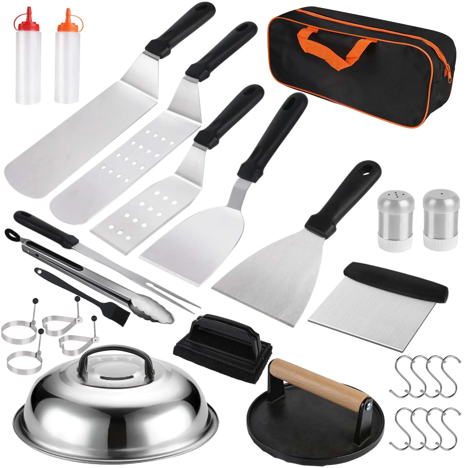 29 pcs Barbecue Cutlery Set, BBQ Grill Accessories with Burger Press,Stainless Steel Burger Bell,Grill Spatula,Smash Burger Set
