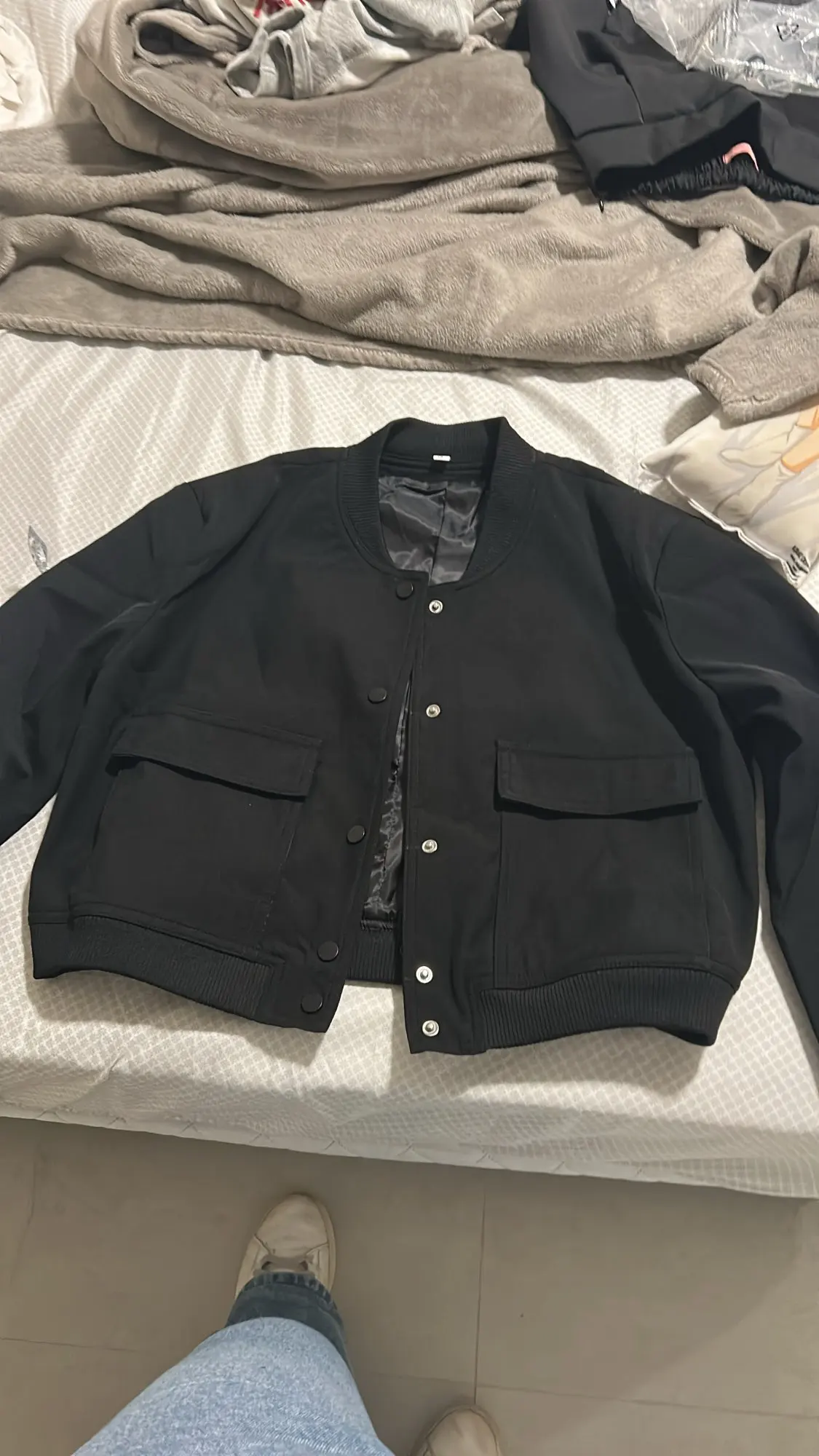 MUJER 2025 Woman Bomber Jacket White Autumn Winter Button Cropped Jackets for Women Fashion Long Sleeve Women Coats Outerwears photo review