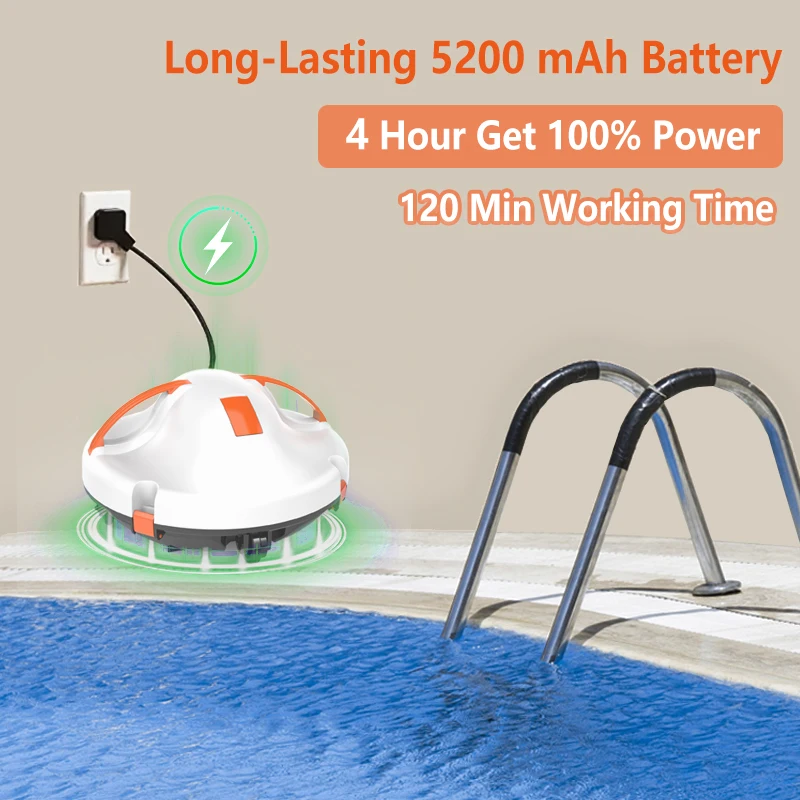 2025 Aggiornamento Robot Automatico Pulitore per Piscina IPX8 Impermeabile 5200mAh Doppio Motore Aspirapolvere per Piscina, Tempo di Esecuzione di 120 Min Auto-Parking - immagine 5