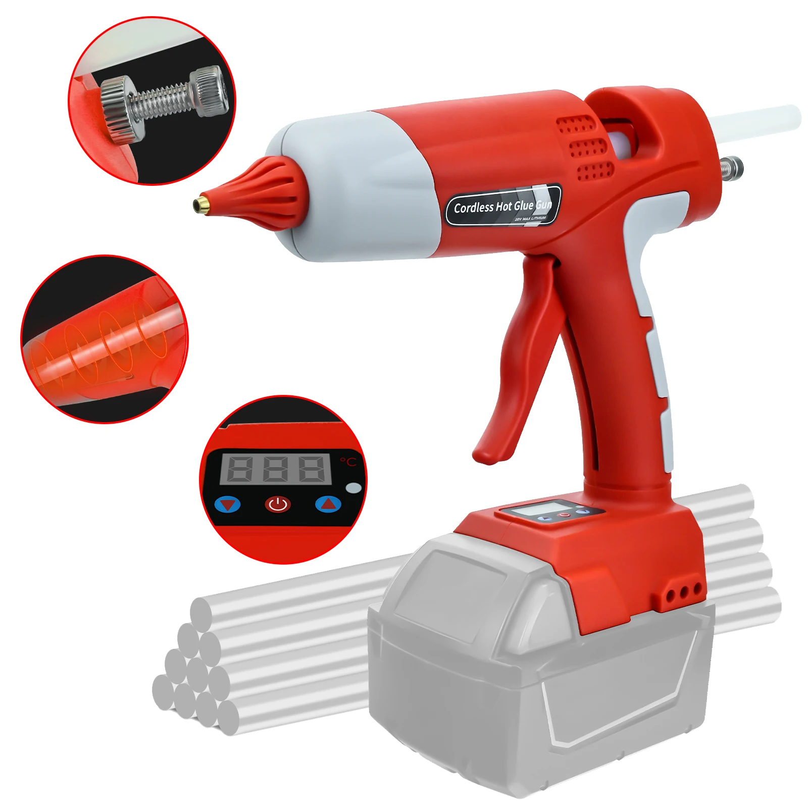 100W Cordless Hot Melt Glue Gun for Milwaukee 18V Battery with 10pcs 11mm Sticks for Home Repair Arts & Crafts (No Battery)