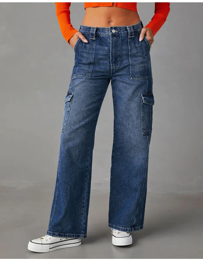 Jeans de cintura média estilo Y2K para mulheres, jeans de