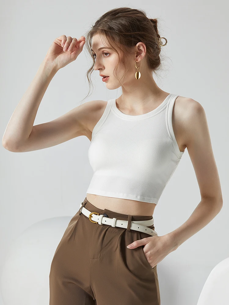 

Ribbed Women's Camisole Sexy Crop Tops with Built Padded Wireless Slim Elegant Tank Top Sleeveless Undershirts Outwear C5681